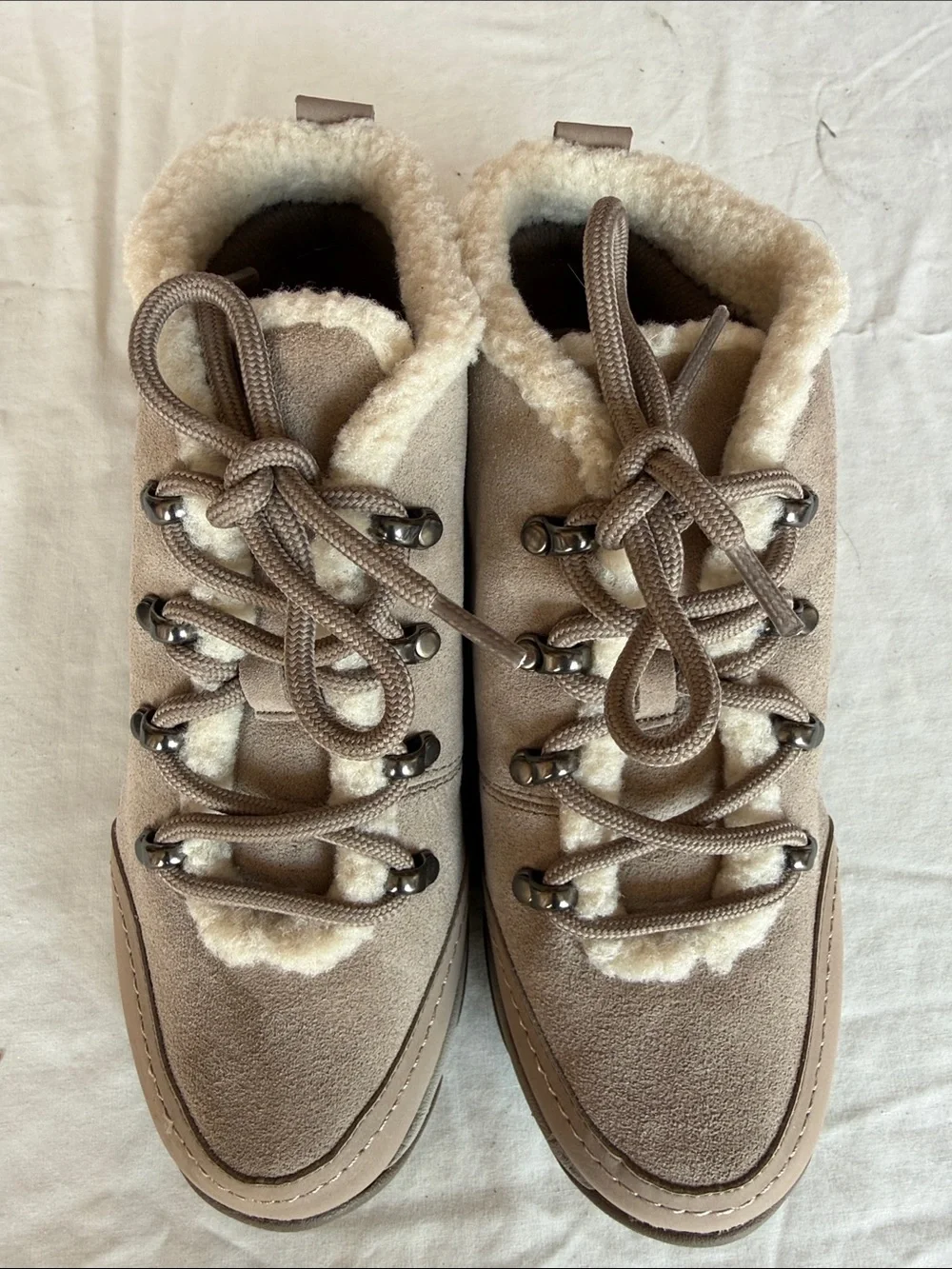 Easy Spirit Women's Taupe Faux-Fur Lace-Up Winter Boots